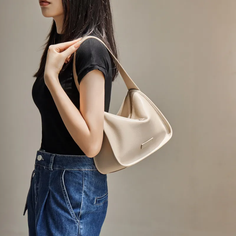 Narandu Cow Leather Shoulder Bag, Pillow Bag, Crossbody Bag, Shoulder Bag Women's Black/Salted Coffee/Cream Apricot-6