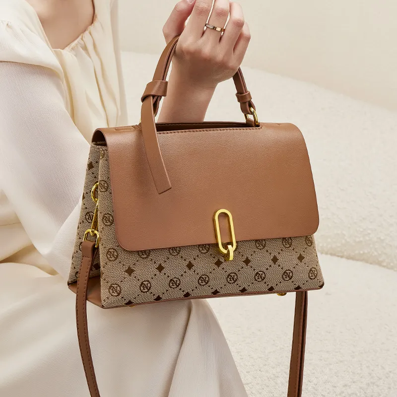 Narandu PVC Handbag Shoulder Bag Crossbody Bag Commuter Bag Medium Size Women's Caramel Brown-5