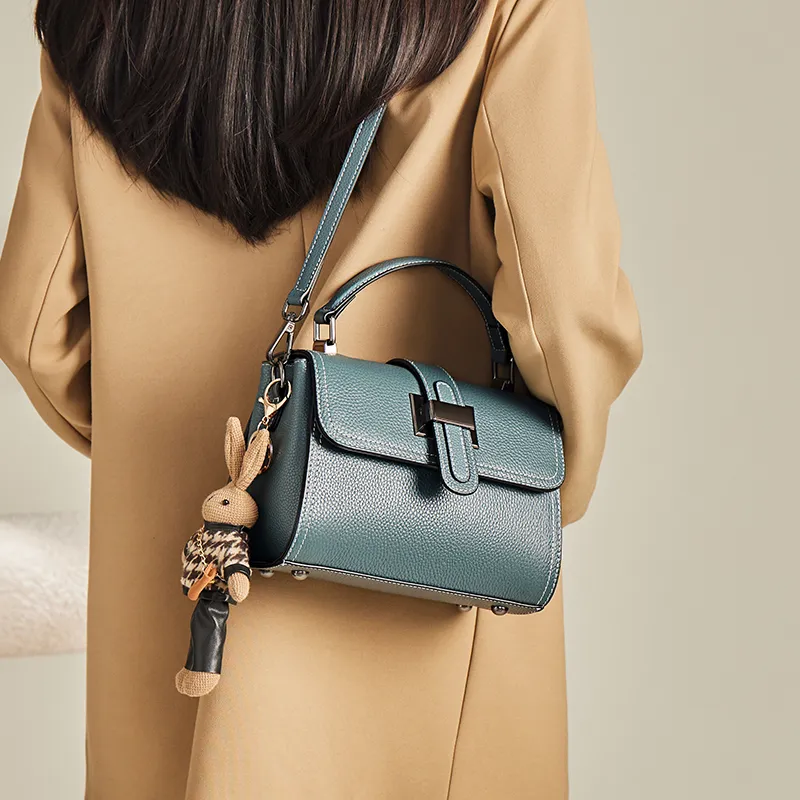Narandu Top Grain Cow Leather Mom Bag Women's Crossbody Bag Shoulder Bag Handheld Bag Medium Size Women's Blue/Black-2