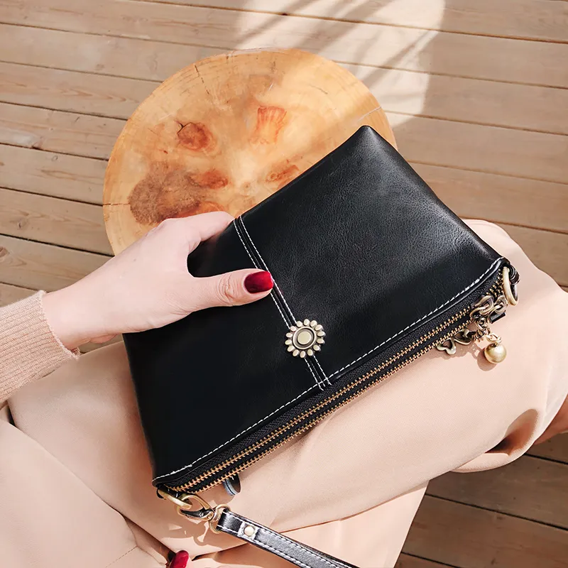 Narandu Cow Leather With Synthetic Leather Mom Bag, Small Square Bag, Shoulder Bag Medium Size Women's Black-3
