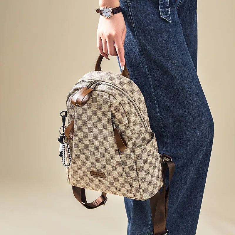 Narandu PVC And Synthetic Leather Backpack Large Size Women's Khaki-5