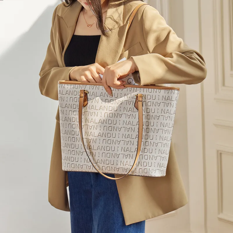 Narandu PVC Tote Bag, Shopping Bag, Mom Bag, Women's Bag, Shoulder Bag Tubas Women's Brown/Cream White-9