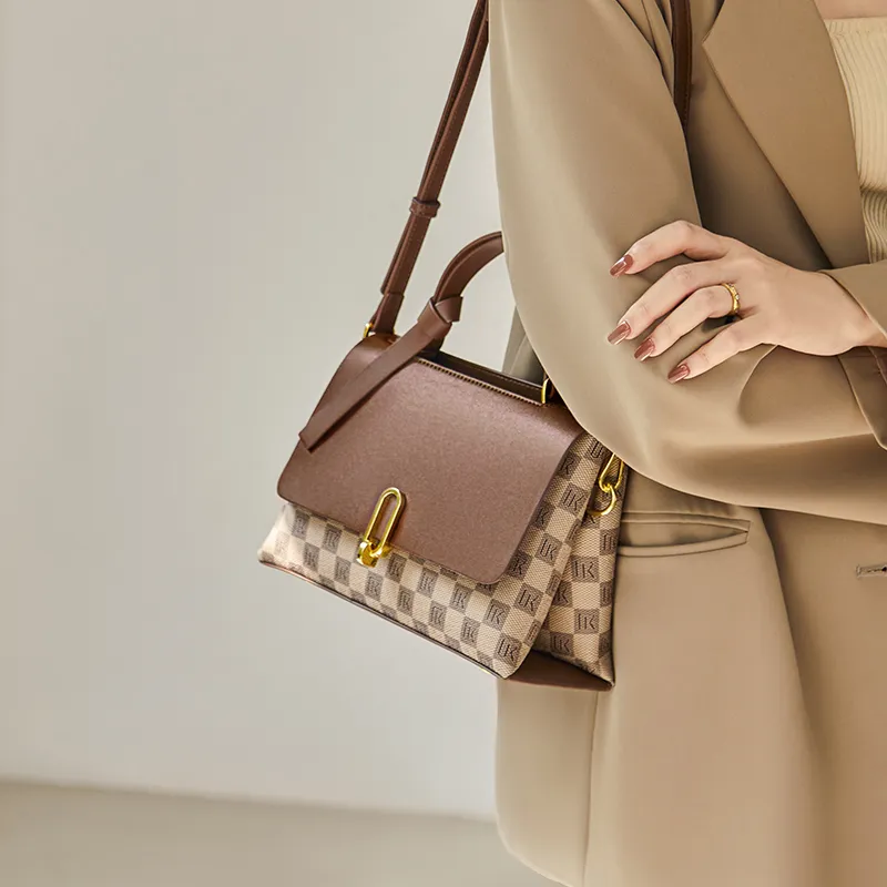 Narandu PVC With Synthetic Leather One Shoulder Handbag Medium Size Women's Brown-2