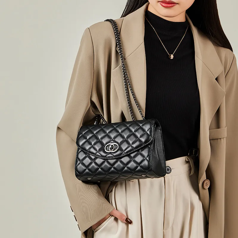 Narandu Cow Leather Shoulder Bag, Crossbody Bag Small Size Women's Black/White-4