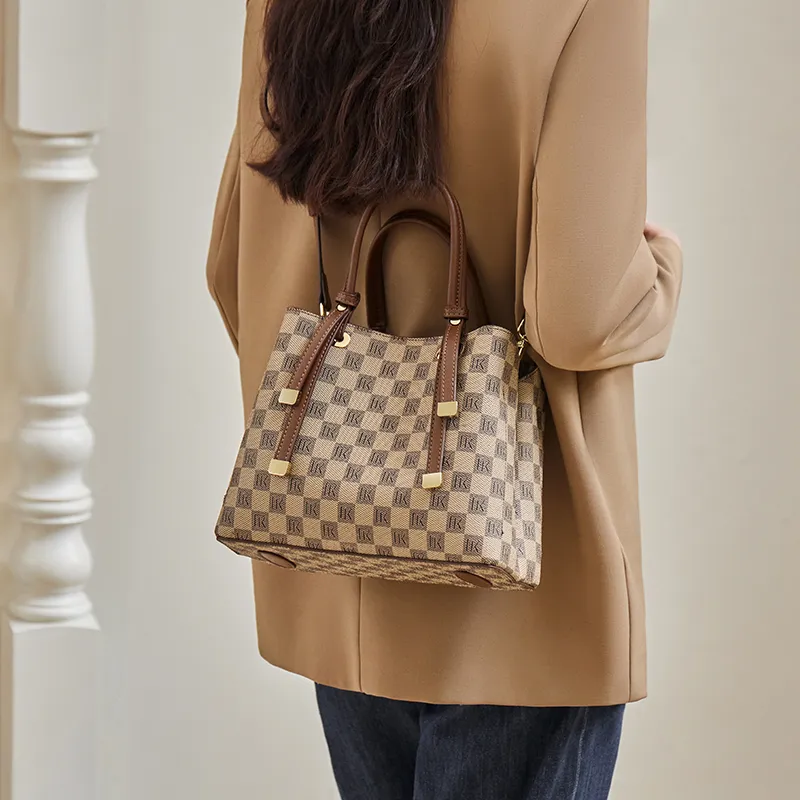 Narandu PVC With Synthetic Leather Tote Bag Shopping Bag Shoulder Bags Large Size Women's Khaki-4