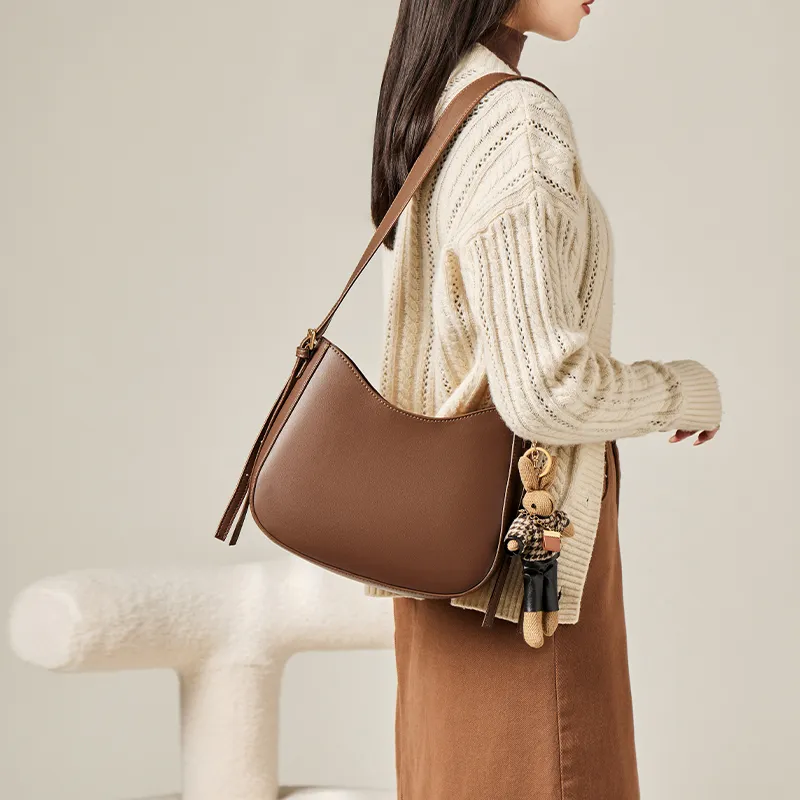 Narandu Cow Leather Shoulder Bag Bucket Bag Crossbody Bag Shoulder Bag Medium Size Women's Khaki/Coffee/Ecru & Apricot-7