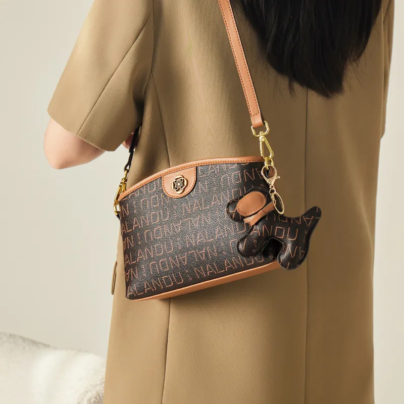 Narandu PVC With Synthetic Leather Crossbody Bags Trumpets Women's Brown-3