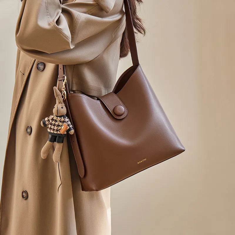 Narandu Cow Leather With Synthetic Leather Shoulder Bag Women's Coffee-4