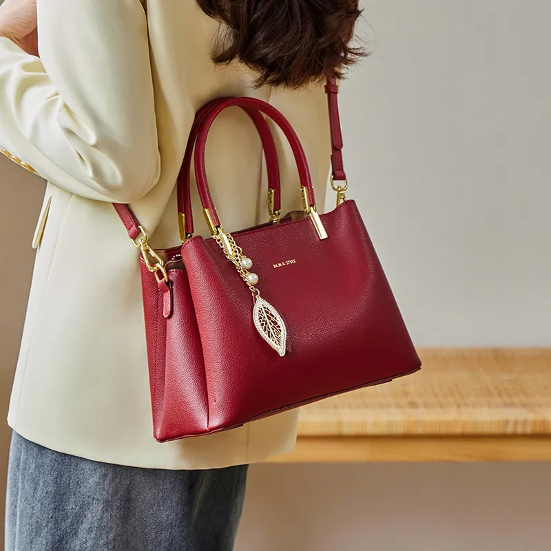 Narandu Cow Leather Synthetic Leather One Shoulder Handbags Regular Women's Midnight Black/Burgundy-11