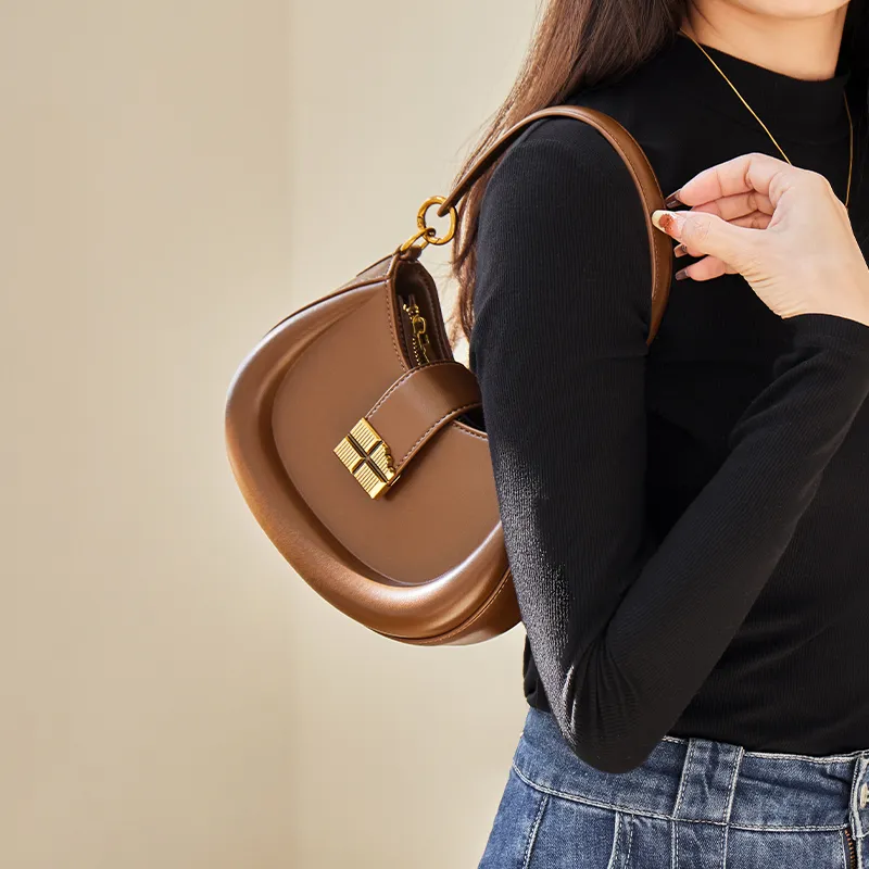 Narandu Synthetic Leather Underarm Shoulder Bag, Crossbody Bag, Crescent Bag Women's Coffee-3