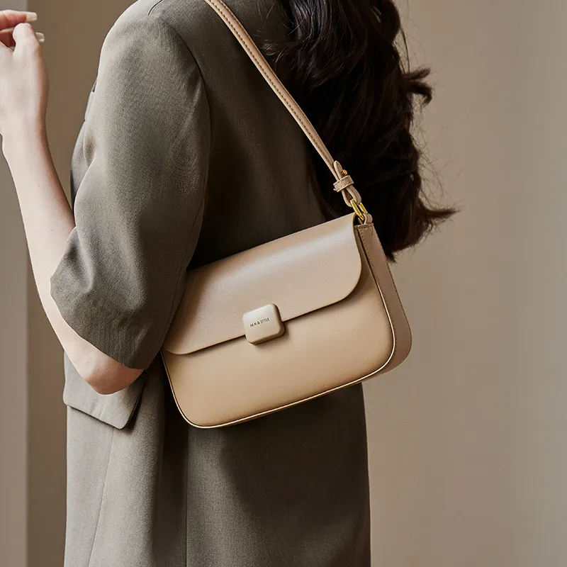 Narandu Cow Leather Synthetic Leather Small Square Bag Shoulder Bag Crossbody Bag Regular Women's Milk Tea Apricot-4