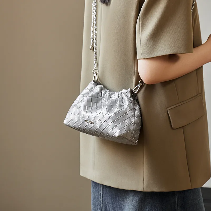 Narandu Cow Split Leather Bonded Synthetic Leather Cloud Bag Shoulder Bag Crossbody Bag Women's Space Silver Ecru-3