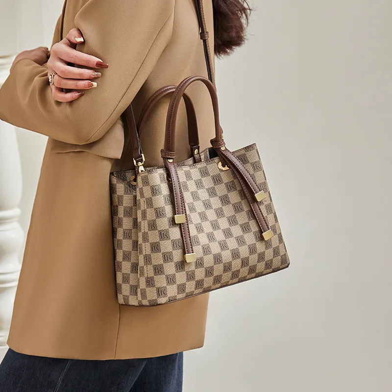 Narandu PVC With Synthetic Leather Tote Bag Shopping Bag Shoulder Bags Large Size Women's Khaki-5