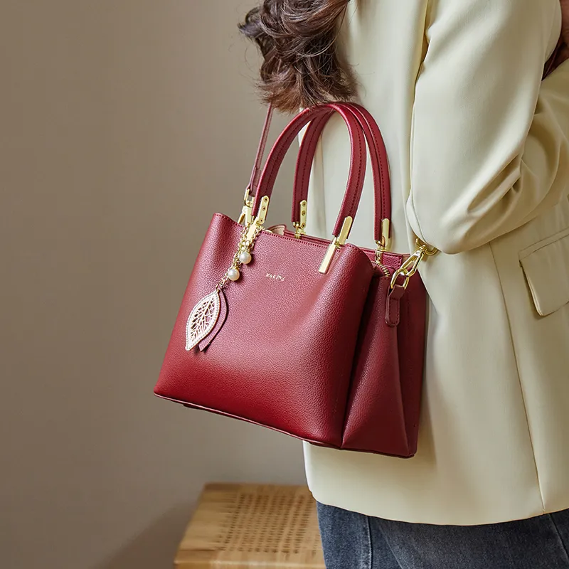 Narandu Cow Leather Synthetic Leather One Shoulder Handbags Regular Women's Midnight Black/Burgundy-8