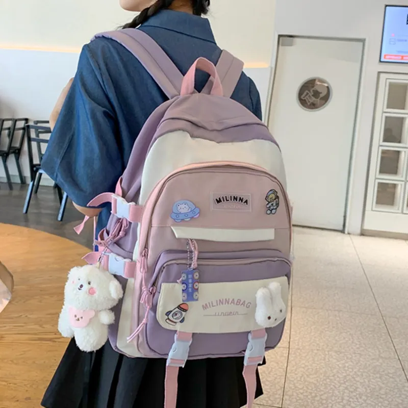 Narandu Fabric Backpack Regular Women's Pink Purple-4