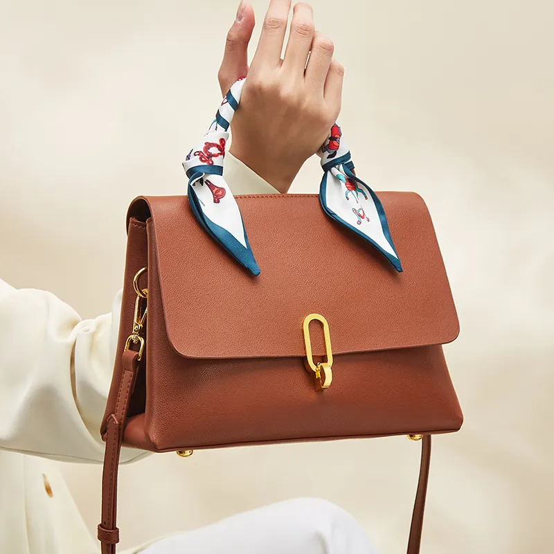 Narandu Cow Leather Crossbody Bag, Handbag, Shoulder Bag Medium Size Women's Ecru & Coffee-26