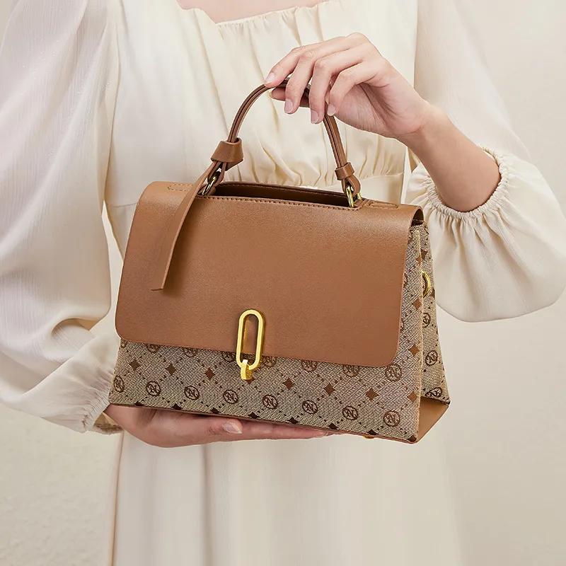 Narandu PVC Handbag Shoulder Bag Crossbody Bag Commuter Bag Medium Size Women's Caramel Brown-4