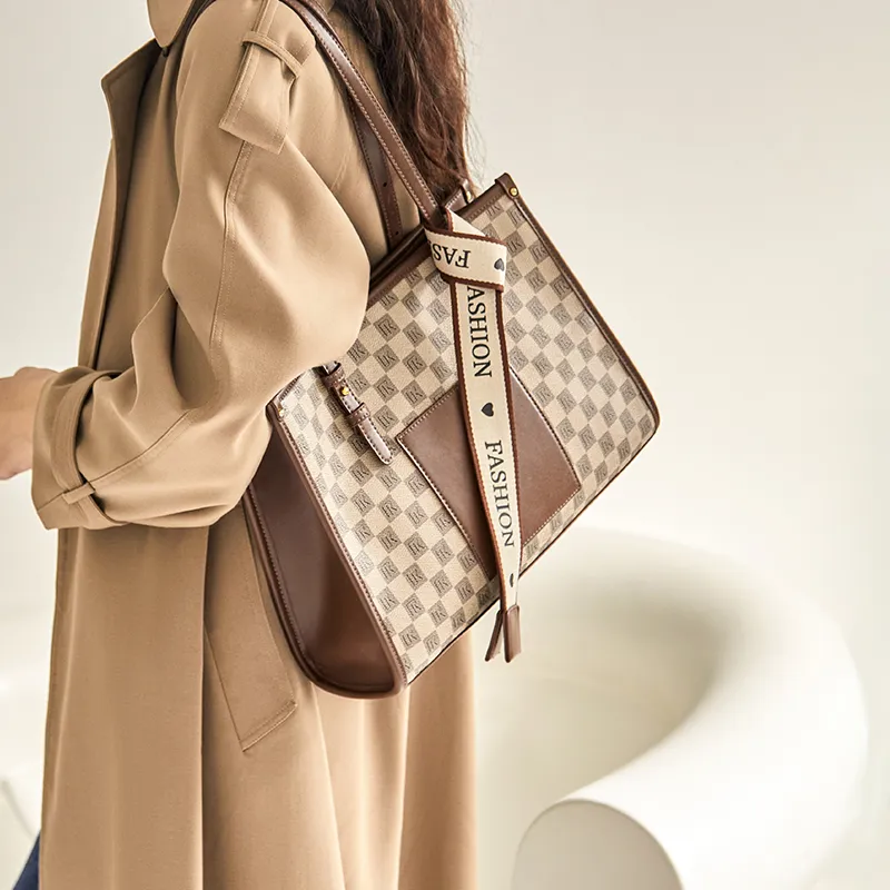 Narandu PVC With Synthetic Leather Tote Shoulder Bag Large Size Women's Coffee-2