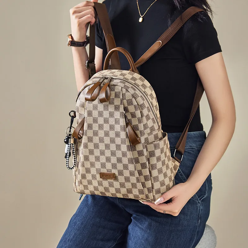 Narandu PVC And Synthetic Leather Backpack Large Size Women's Khaki-4