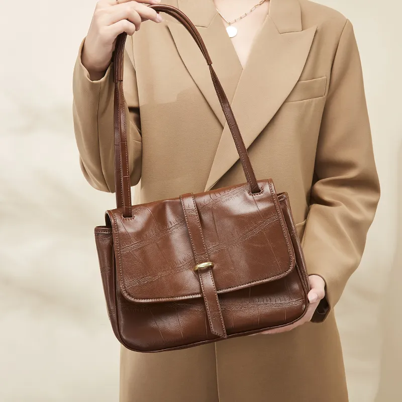 Narandu Cow Leather Shoulder Bag Crossbody Bag Large Size Women's Brown-4