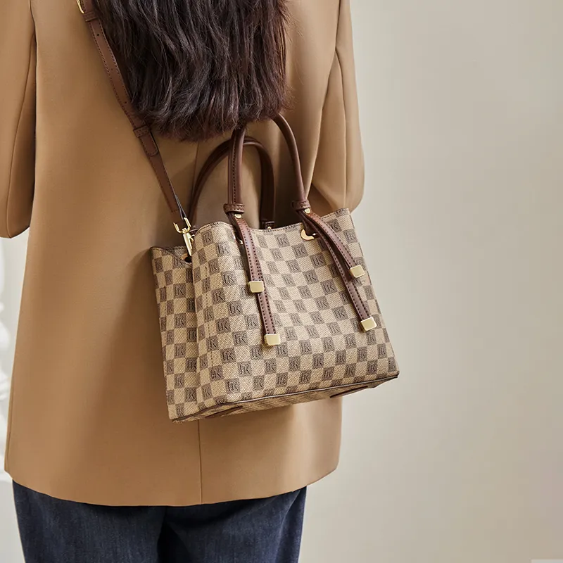 Narandu PVC With Synthetic Leather Tote Bag Shopping Bag Shoulder Bags Large Size Women's Khaki-3