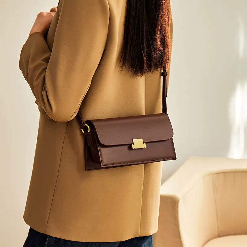Narandu Cow Leather Patchwork Synthetic Leather Small Square Bag Shoulder Bag Small Size Women's Coffee-4