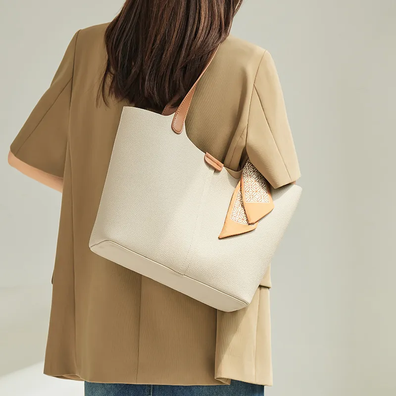 Narandu Cow Leather Tote Bag Shopping Bag Shoulder Bags Women's Milkshake White/Chestnut Brown-4