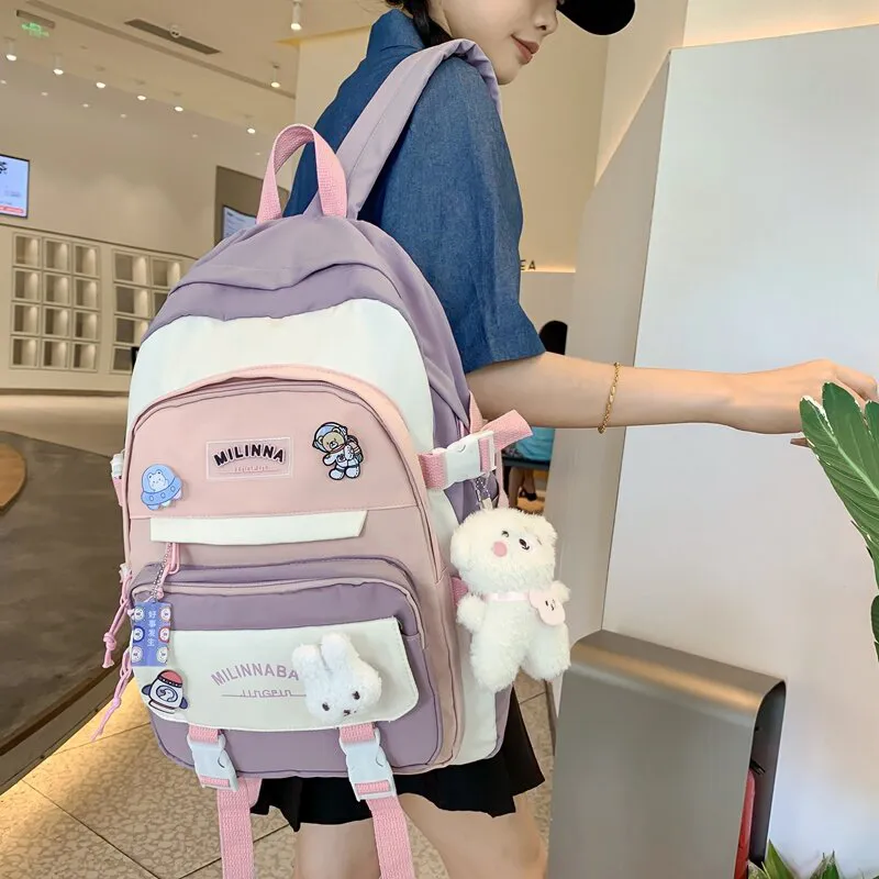 Narandu Fabric Backpack Regular Women's Pink Purple-1