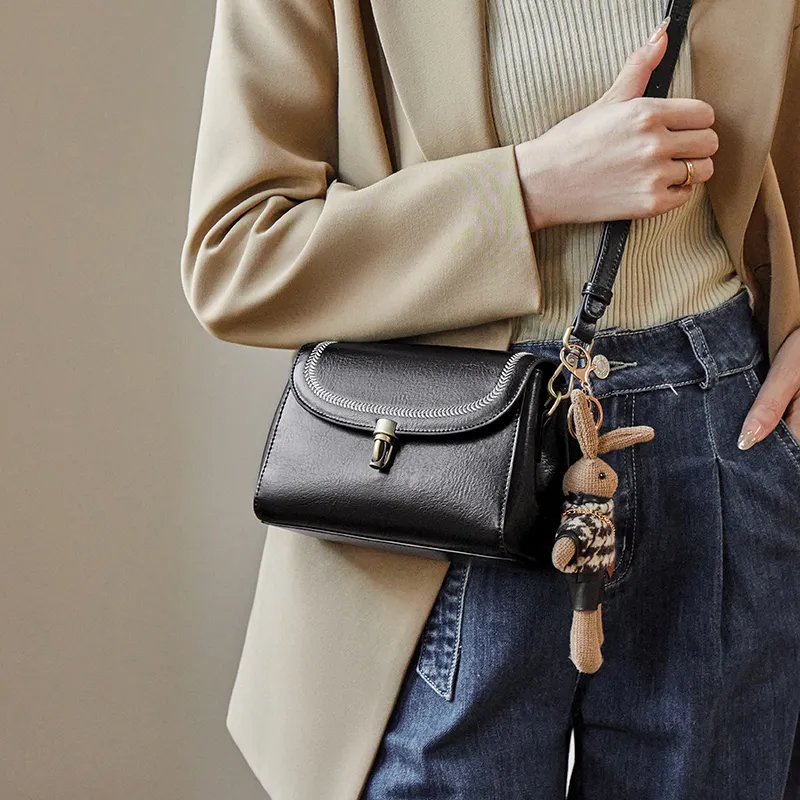 Narandu PVC Small Square Bag Crossbody Bag Shoulder Bag Small Size Women's Brown/Midnight Black-4