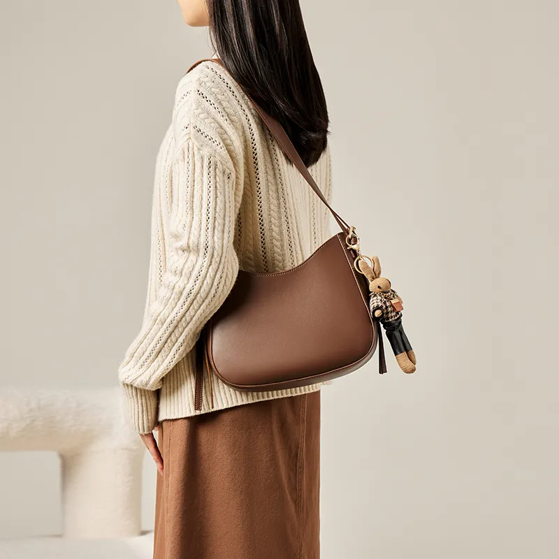 Narandu Cow Leather Shoulder Bag Bucket Bag Crossbody Bag Shoulder Bag Medium Size Women's Khaki/Coffee/Ecru & Apricot-8