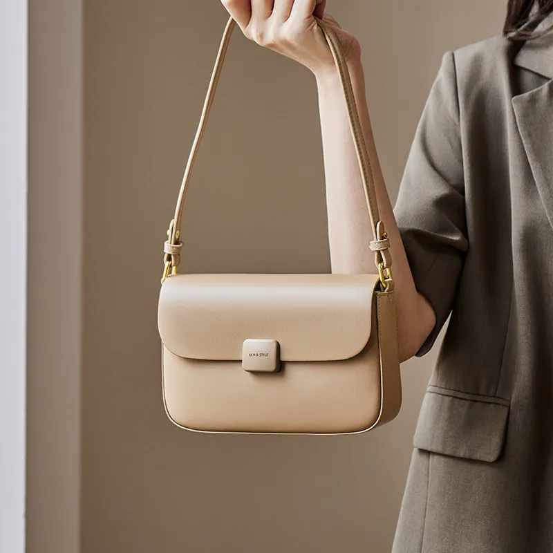 Narandu Cow Leather Synthetic Leather Small Square Bag Shoulder Bag Crossbody Bag Regular Women's Milk Tea Apricot-5