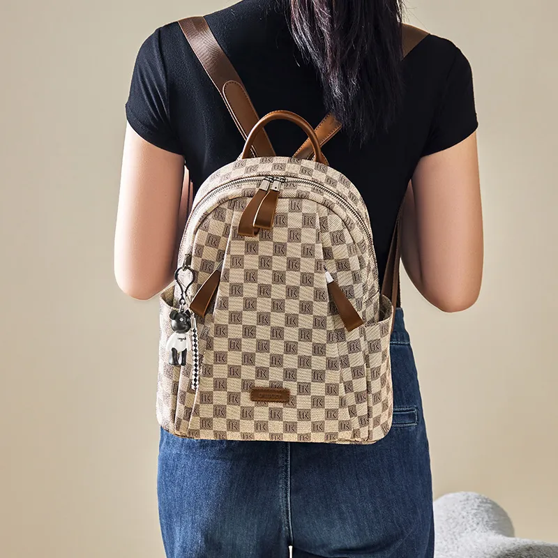 Narandu PVC And Synthetic Leather Backpack Large Size Women's Khaki-2