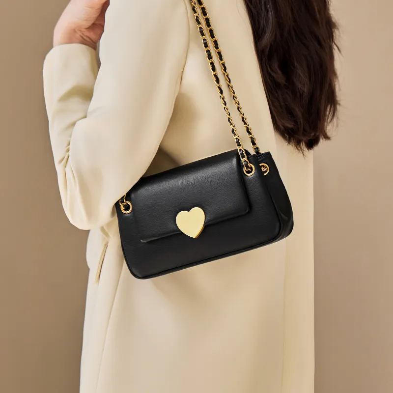 Narandu Cow Leather, Synthetic Leather Chain Bag, Shoulder Bag, Crossbody Bag Medium Size Women's Midnight Black/Ecru-2