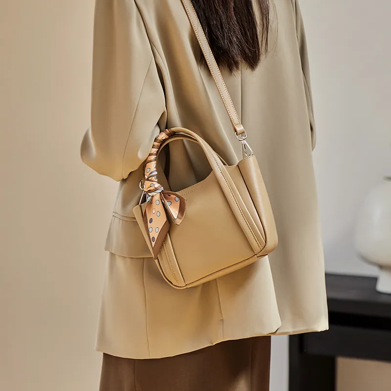 Narandu Cow Leather Basket Bag Handbag Crossbody Bag Shoulder Bag Medium Size Women's Apricot-2