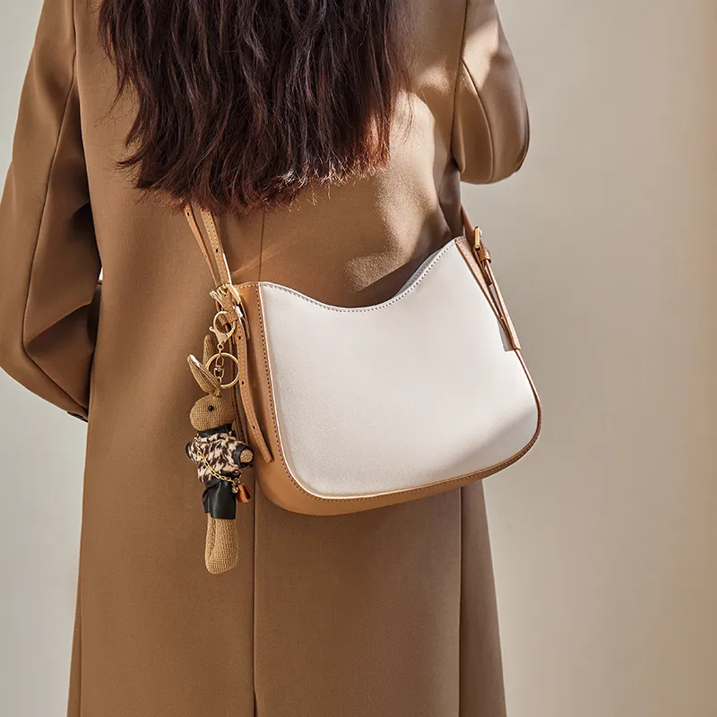 Narandu Cow Leather Shoulder Bag Bucket Bag Crossbody Bag Shoulder Bag Medium Size Women's Khaki/Coffee/Ecru & Apricot-13