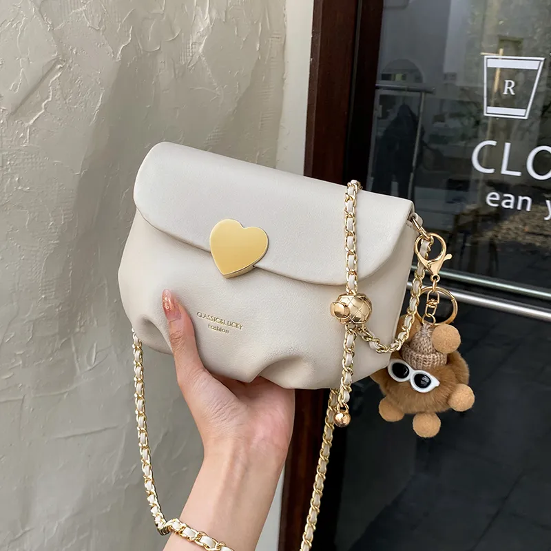 Narandu Cow Leather Chain Bag, Shoulder Bag, Crossbody Bag Small Size Women's Milkshake White/Midnight Black-4