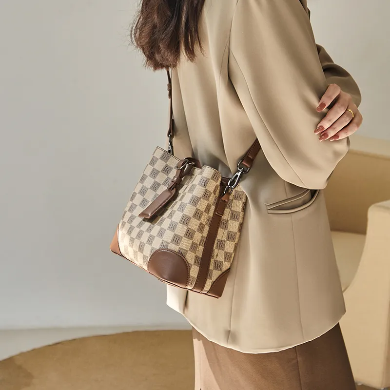 Narandu PVC With Synthetic Leather Mommy Bag One Shoulder Handbag Medium Size Women's Khaki/Beige Yellow-4