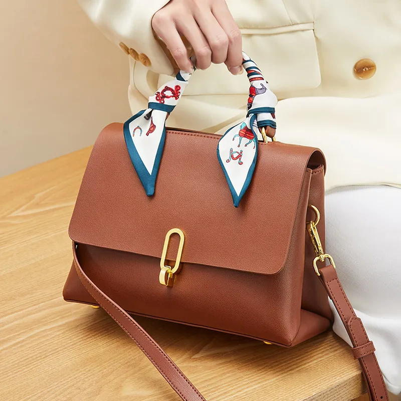 Narandu Cow Leather Crossbody Bag, Handbag, Shoulder Bag Medium Size Women's Ecru & Coffee-37