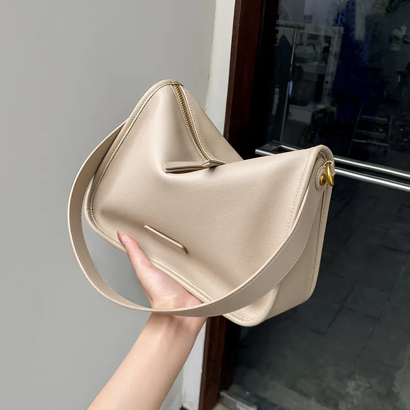 Narandu Cow Leather Shoulder Bag, Pillow Bag, Crossbody Bag, Shoulder Bag Women's Black/Salted Coffee/Cream Apricot-5