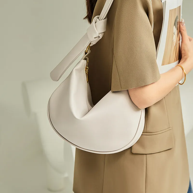 Narandu Cow Leather Patchwork Synthetic Leather Dumpling Bag Shoulder Bag Large Size Women's Tea Brown/Milkshake White-1
