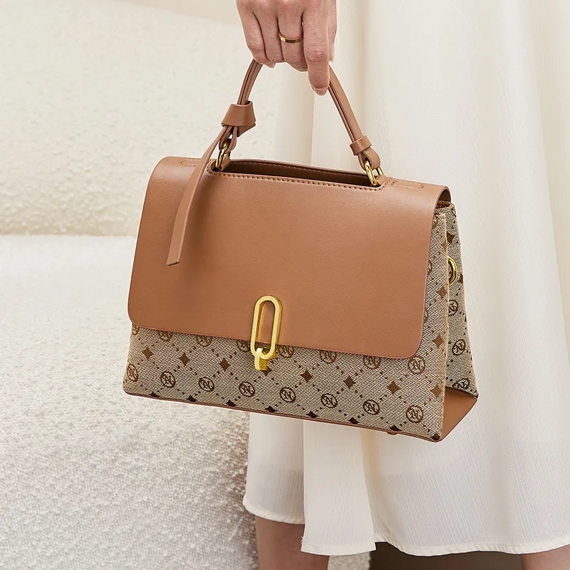 Narandu PVC Handbag Shoulder Bag Crossbody Bag Commuter Bag Medium Size Women's Caramel Brown-3