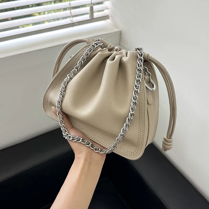 Narandu Cow Leather Chain Bag, Shoulder Bag, Cloud Bag, Shoulder Bag Women's Milk Tea/Napoléon Apricot/Black-12