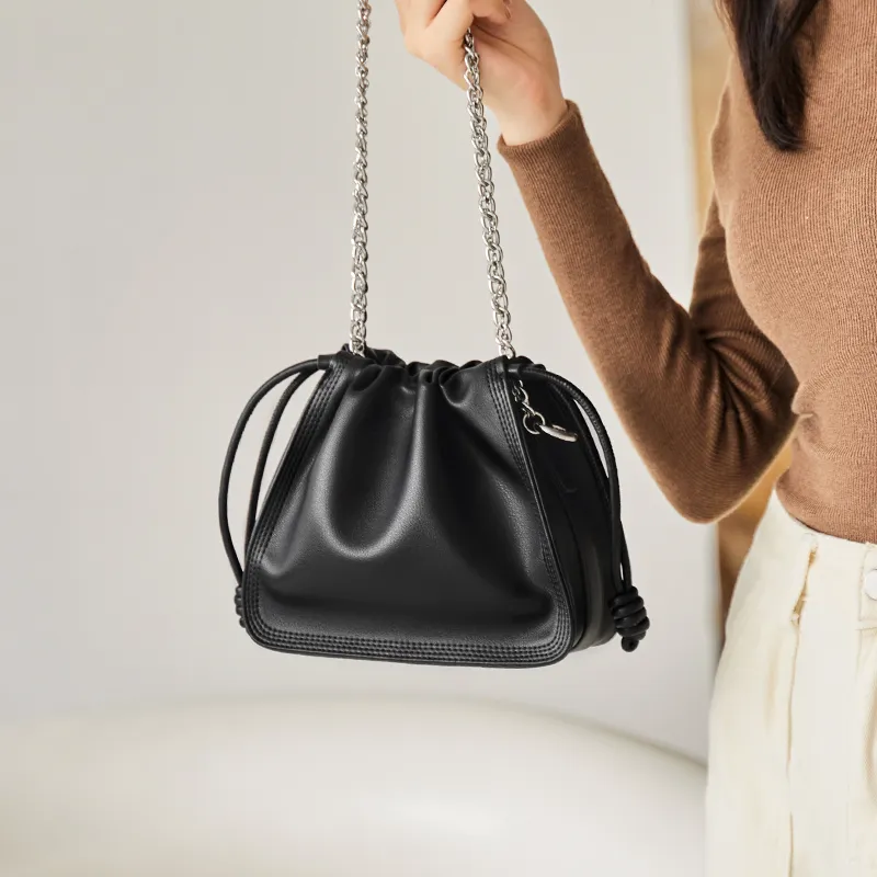 Narandu Cow Leather Chain Bag, Shoulder Bag, Cloud Bag, Shoulder Bag Women's Milk Tea/Napoléon Apricot/Black-5