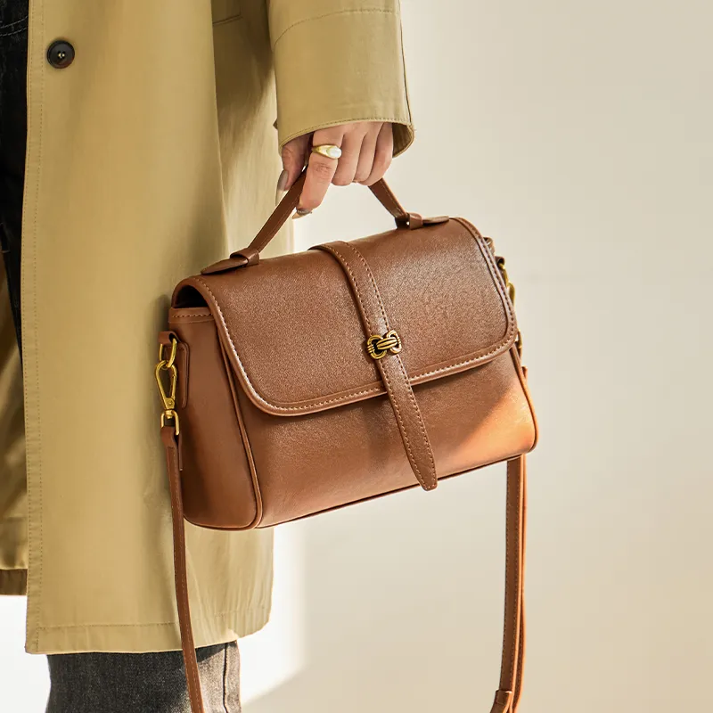 Narandu Cow Leather With Synthetic Leather Shoulder Bag, Crossbody Bag, Handbag Regular Women's Vegetable Tanned Brown-4