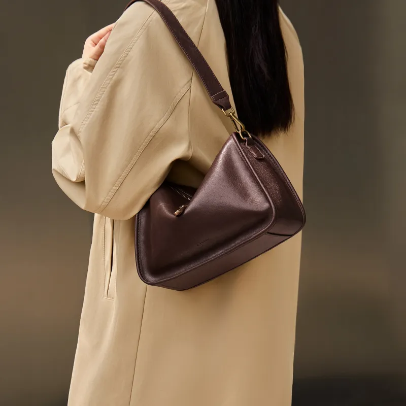 Narandu Cow Leather Patchwork Synthetic Leather Crossbody Bag Medium Size Women's Vegetable Tanned Coffee-2