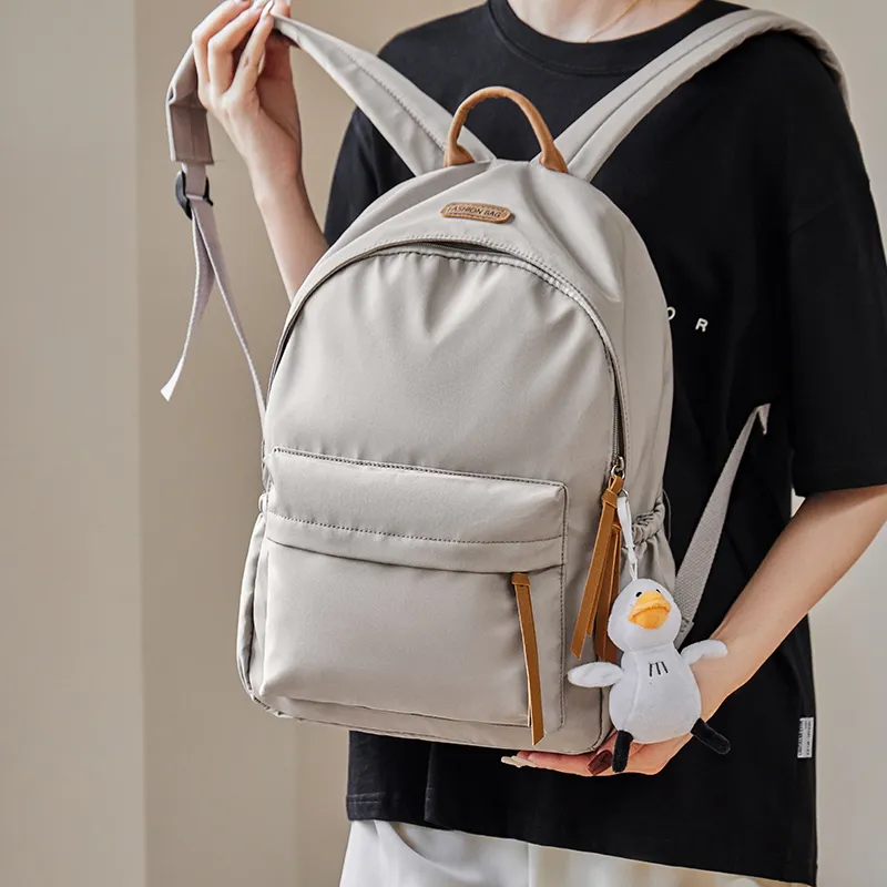 Narandu Fabric With Synthetic Leather Laptop Bag Travel Bag Backpack Backpack Large Size Women's Ecru/Midnight Black-9
