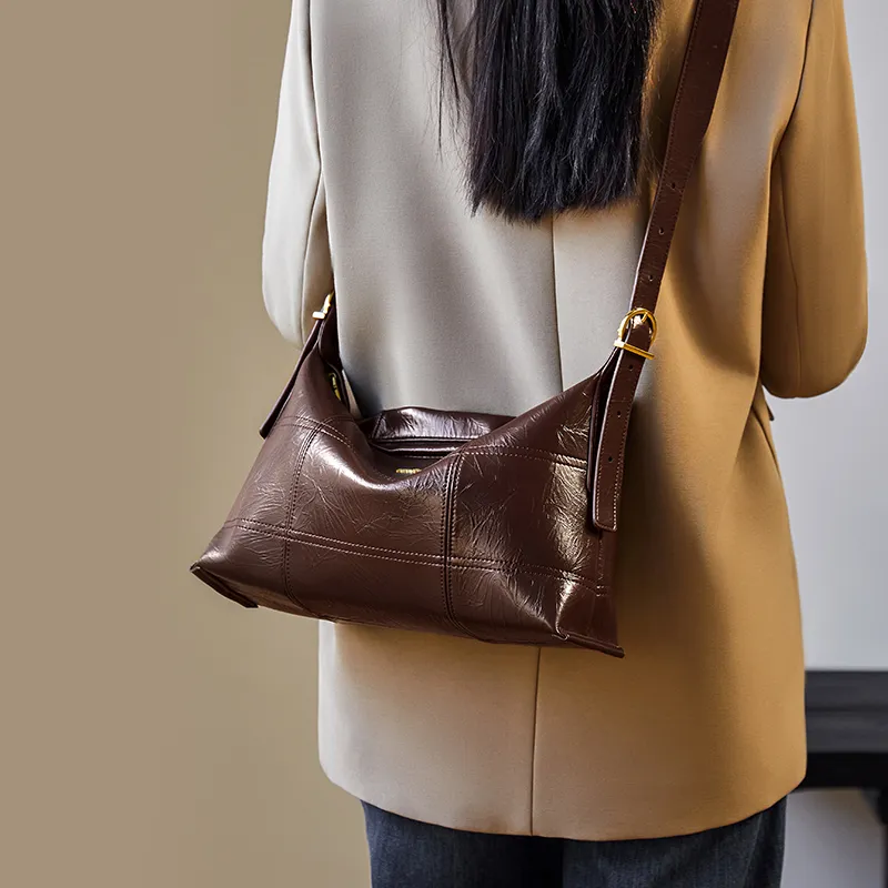 Narandu Cow Leather Crossbody Bags Shoulder Bags Large Size Women's Coffee/Midnight Black-4