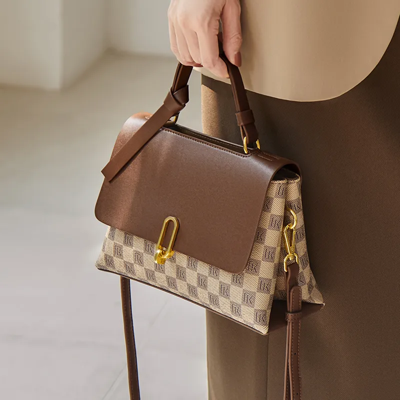 Narandu PVC With Synthetic Leather One Shoulder Handbag Medium Size Women's Brown-5