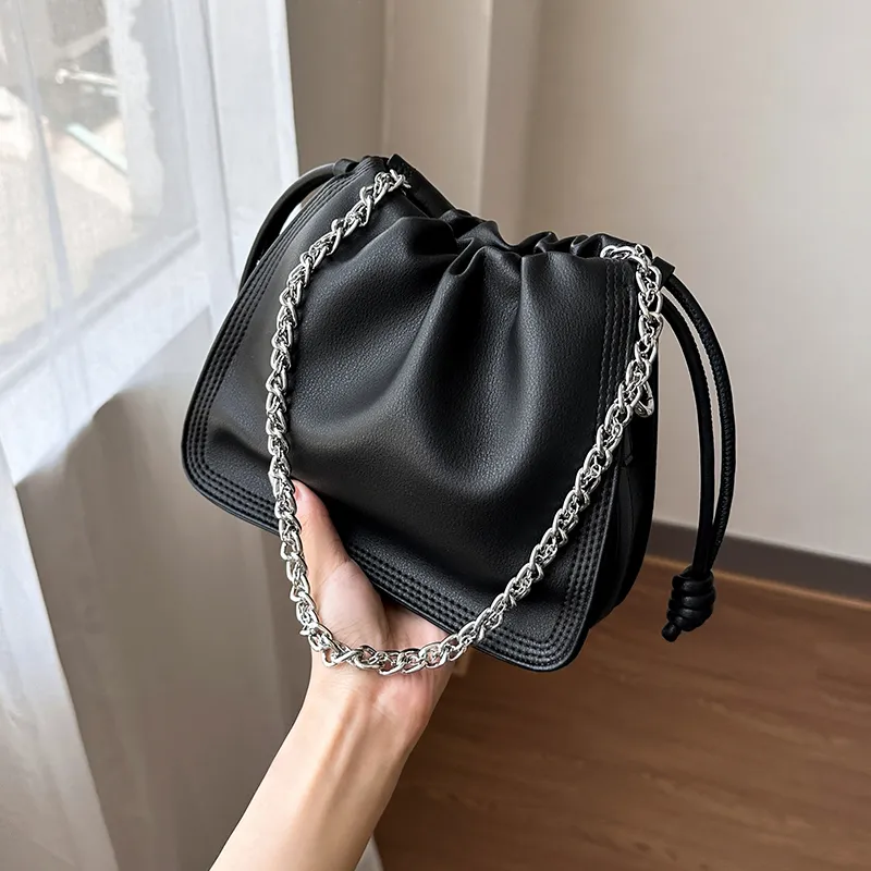 Narandu Cow Leather Chain Bag, Shoulder Bag, Cloud Bag, Shoulder Bag Women's Milk Tea/Napoléon Apricot/Black-6