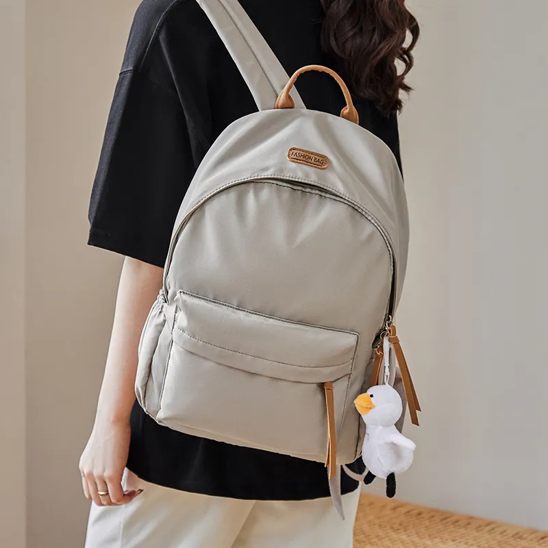 Narandu Fabric With Synthetic Leather Laptop Bag Travel Bag Backpack Backpack Large Size Women's Ecru/Midnight Black-7